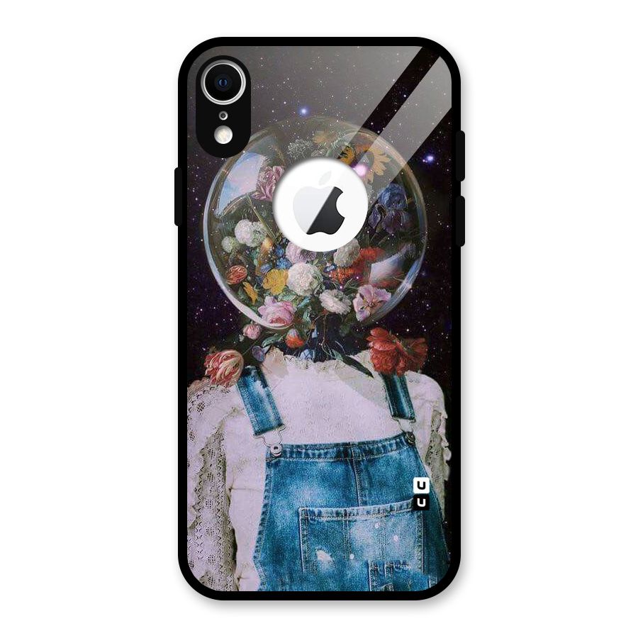 Flower Face Glass Back Case for iPhone XR Logo Cut