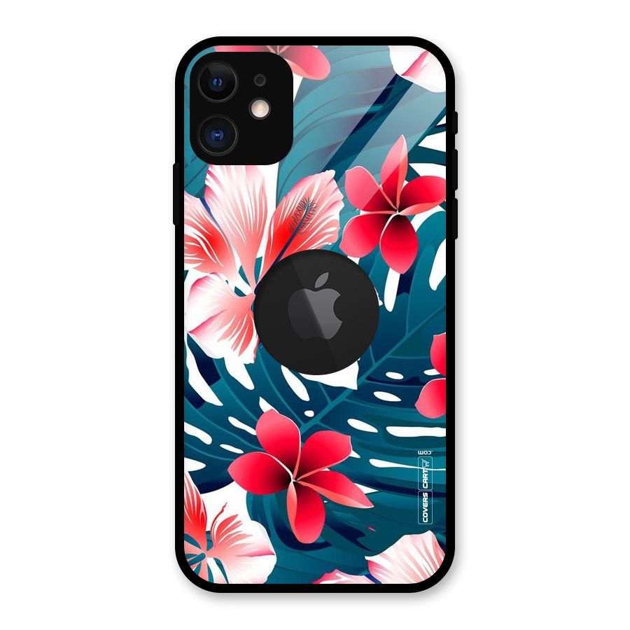 Flower design Glass Back Case for iPhone 11 Logo Cut