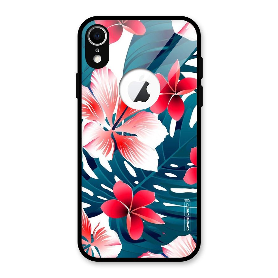 Flower design Glass Back Case for iPhone XR Logo Cut
