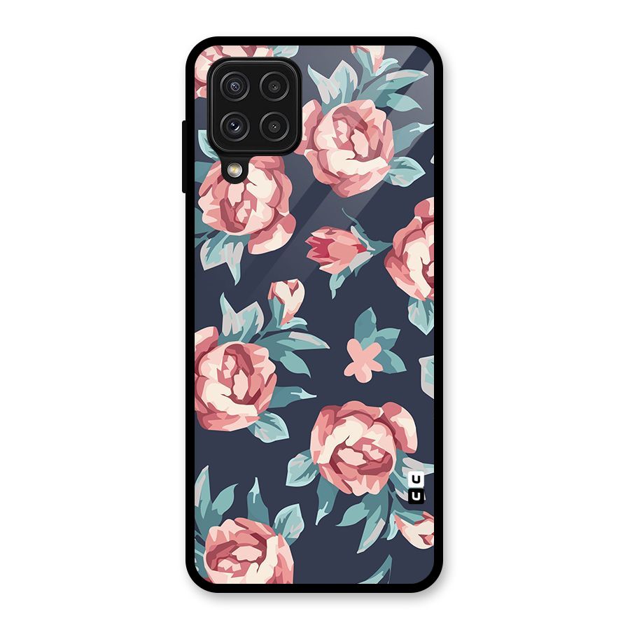 Flowers Painting Glass Back Case for Galaxy A22 4G