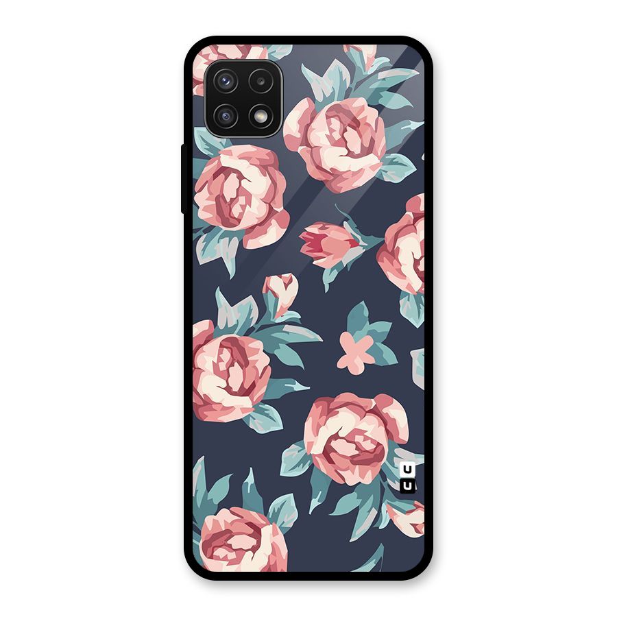 Flowers Painting Glass Back Case for Galaxy A22 5G