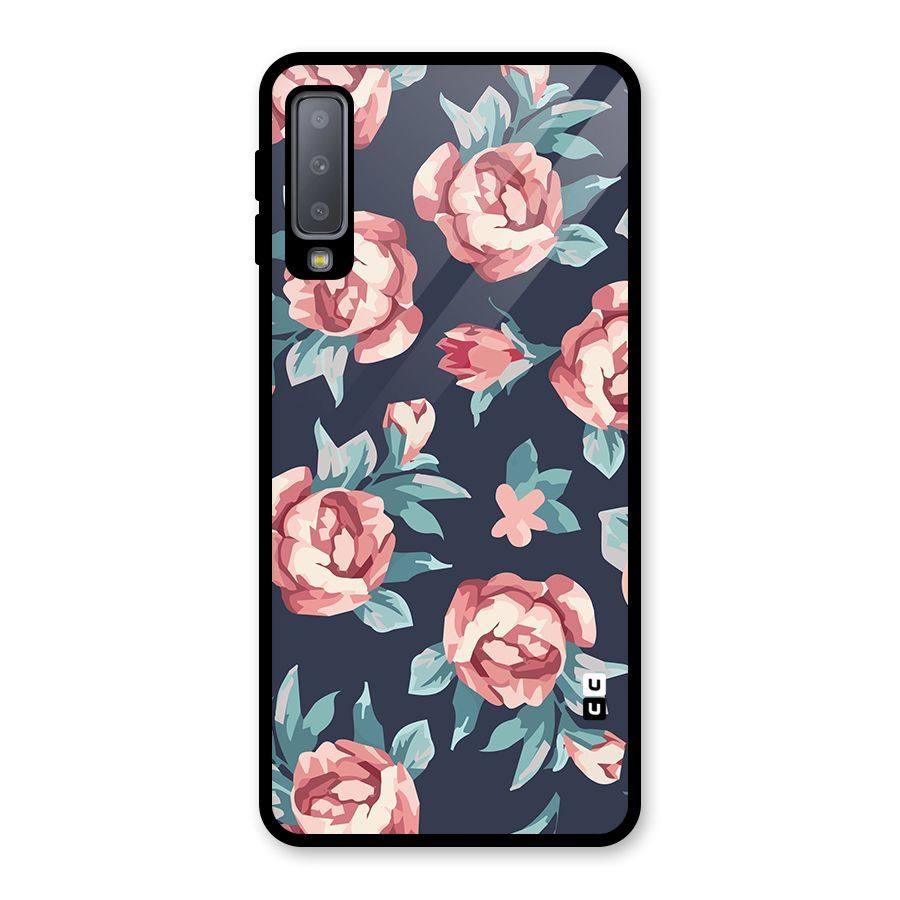 Flowers Painting Glass Back Case for Galaxy A7 (2018)