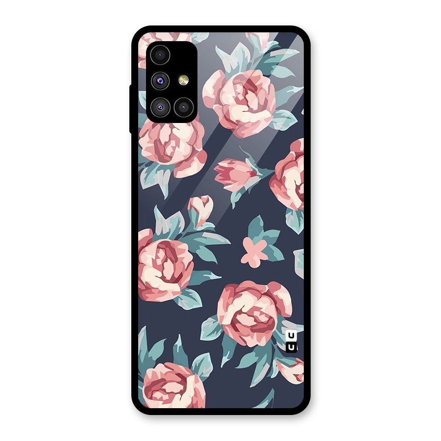Flowers Painting Glass Back Case for Galaxy M51