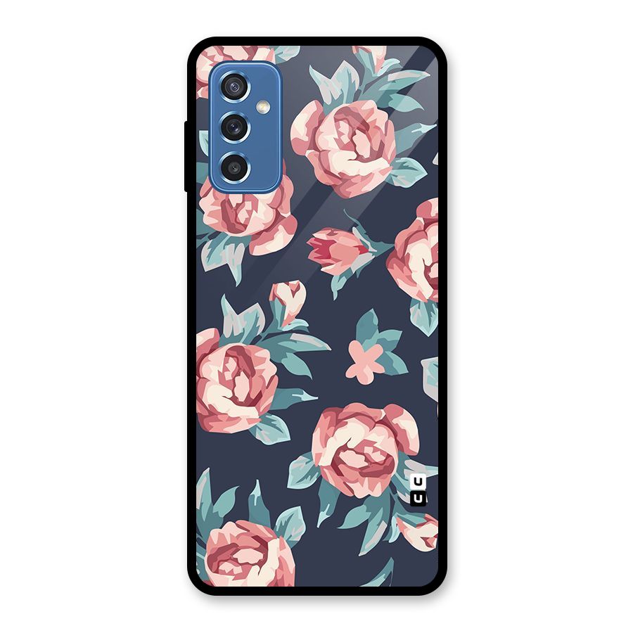 Flowers Painting Glass Back Case for Galaxy M52 5G