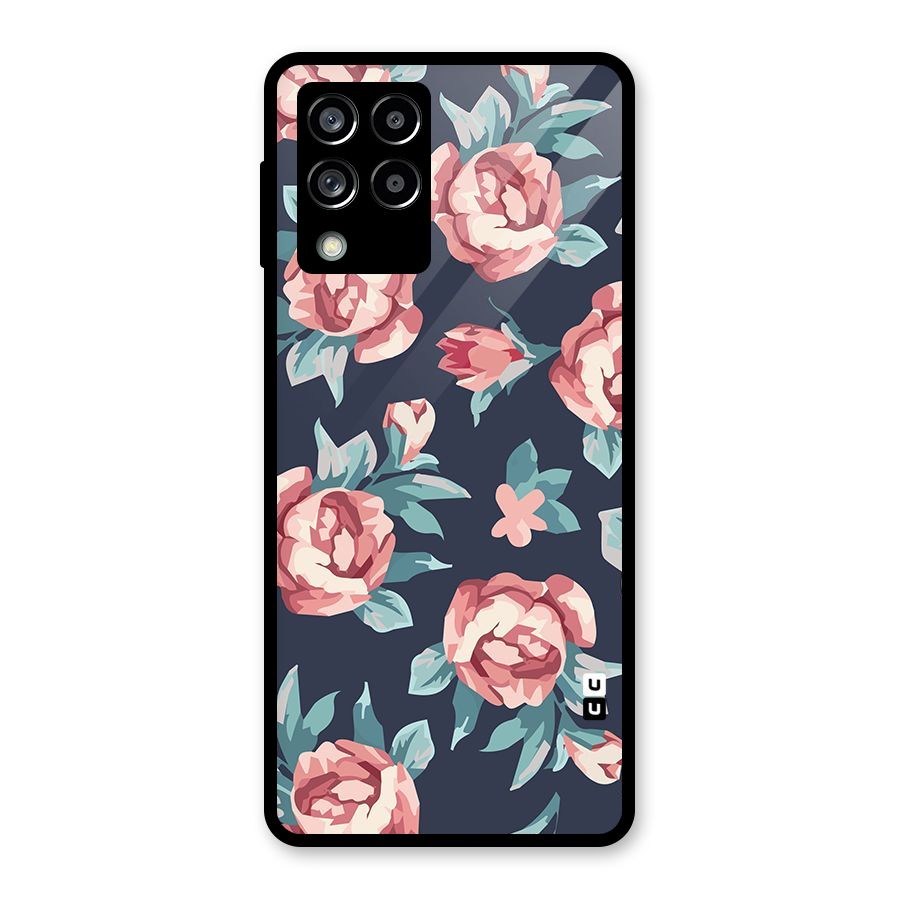 Flowers Painting Glass Back Case for Galaxy M53 5G