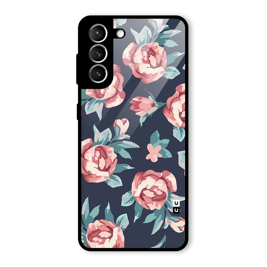 Flowers Painting Glass Back Case for Galaxy S21 5G