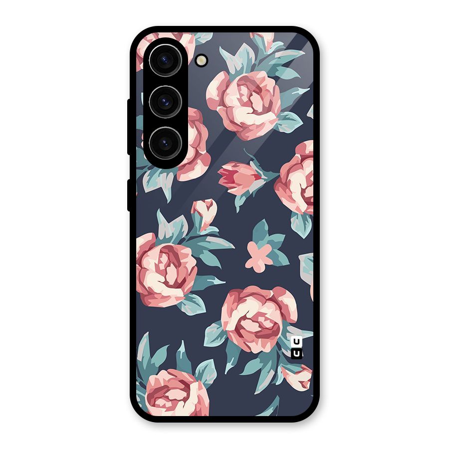 Flowers Painting Glass Back Case for Galaxy S23