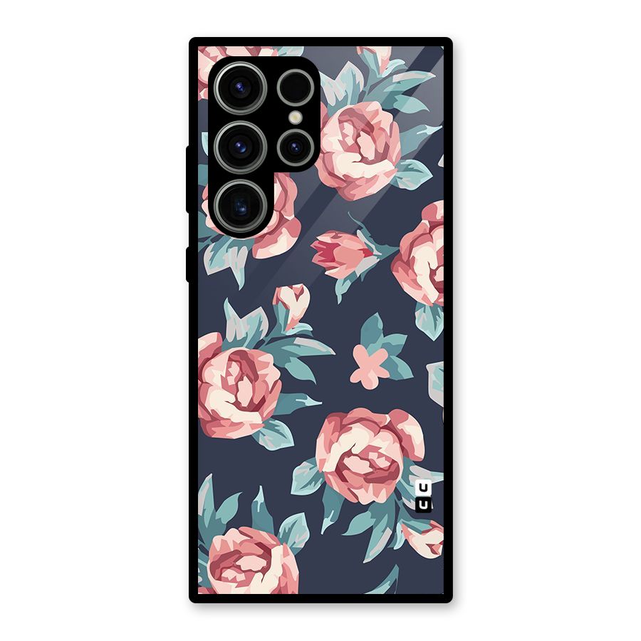 Flowers Painting Glass Back Case for Galaxy S23 Ultra