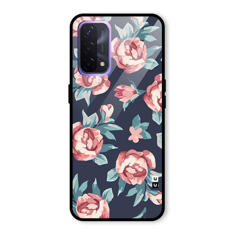 Flowers Painting Glass Back Case for Oppo A74 5G
