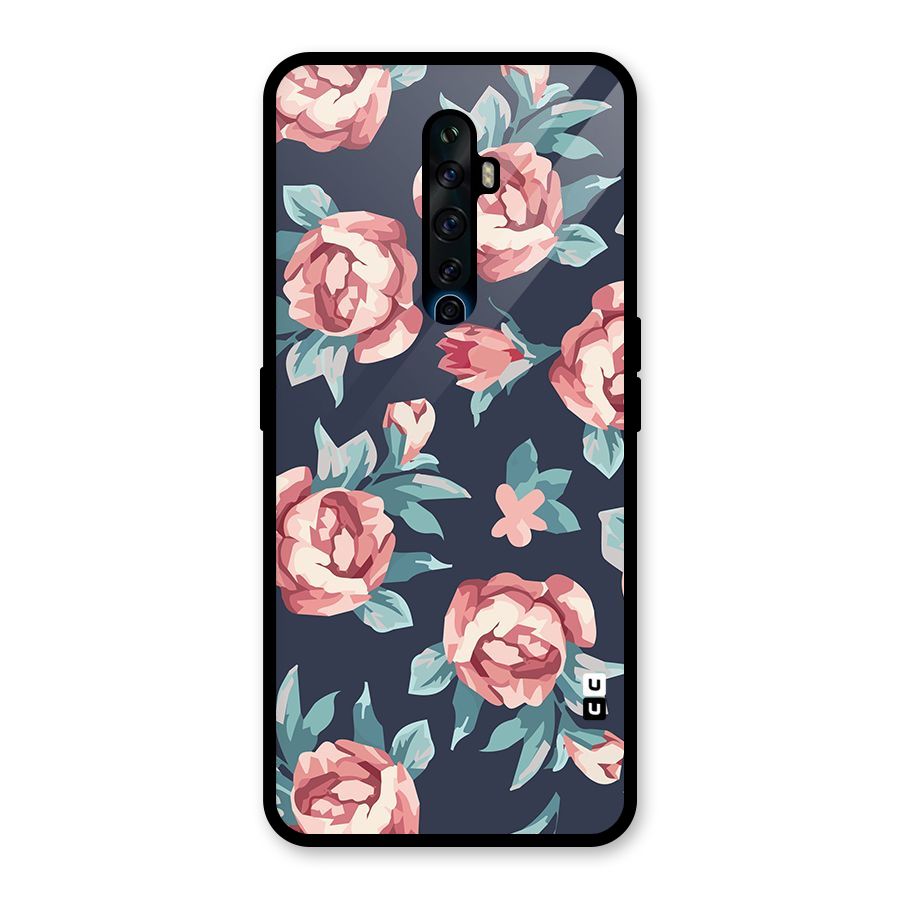 Flowers Painting Glass Back Case for Oppo Reno2 F