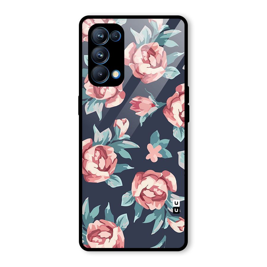 Flowers Painting Glass Back Case for Oppo Reno5 Pro 5G
