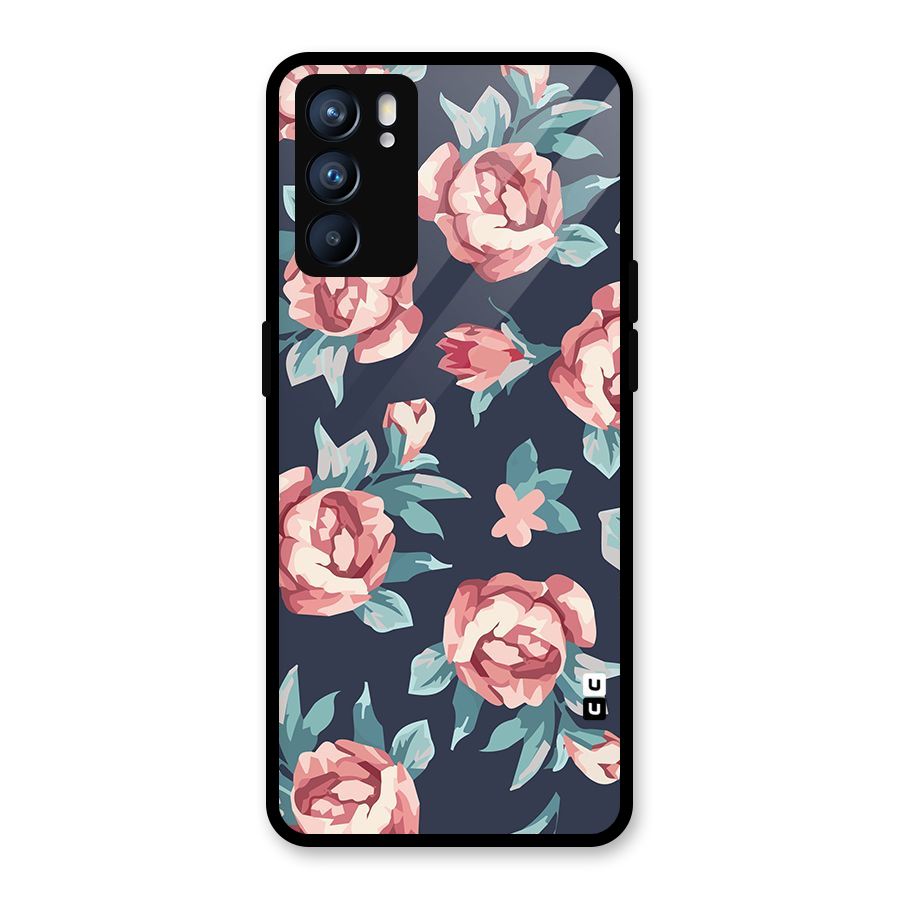 Flowers Painting Glass Back Case for Oppo Reno6 5G