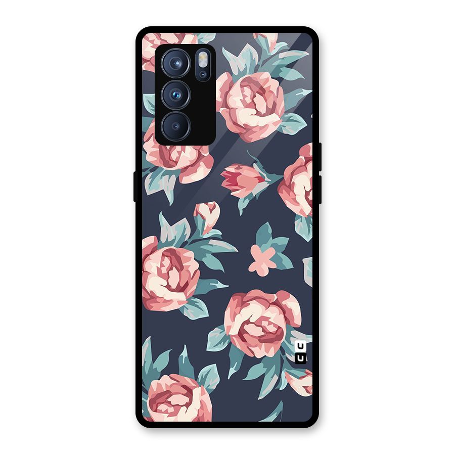 Flowers Painting Glass Back Case for Oppo Reno6 Pro 5G