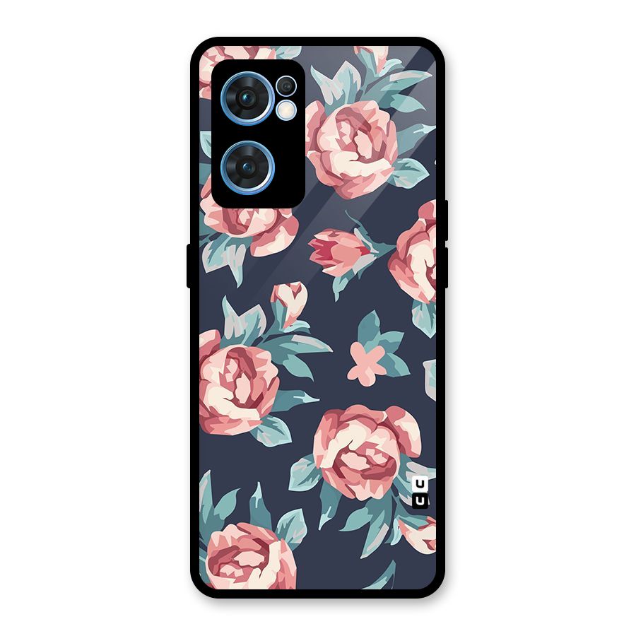Flowers Painting Glass Back Case for Oppo Reno7 5G