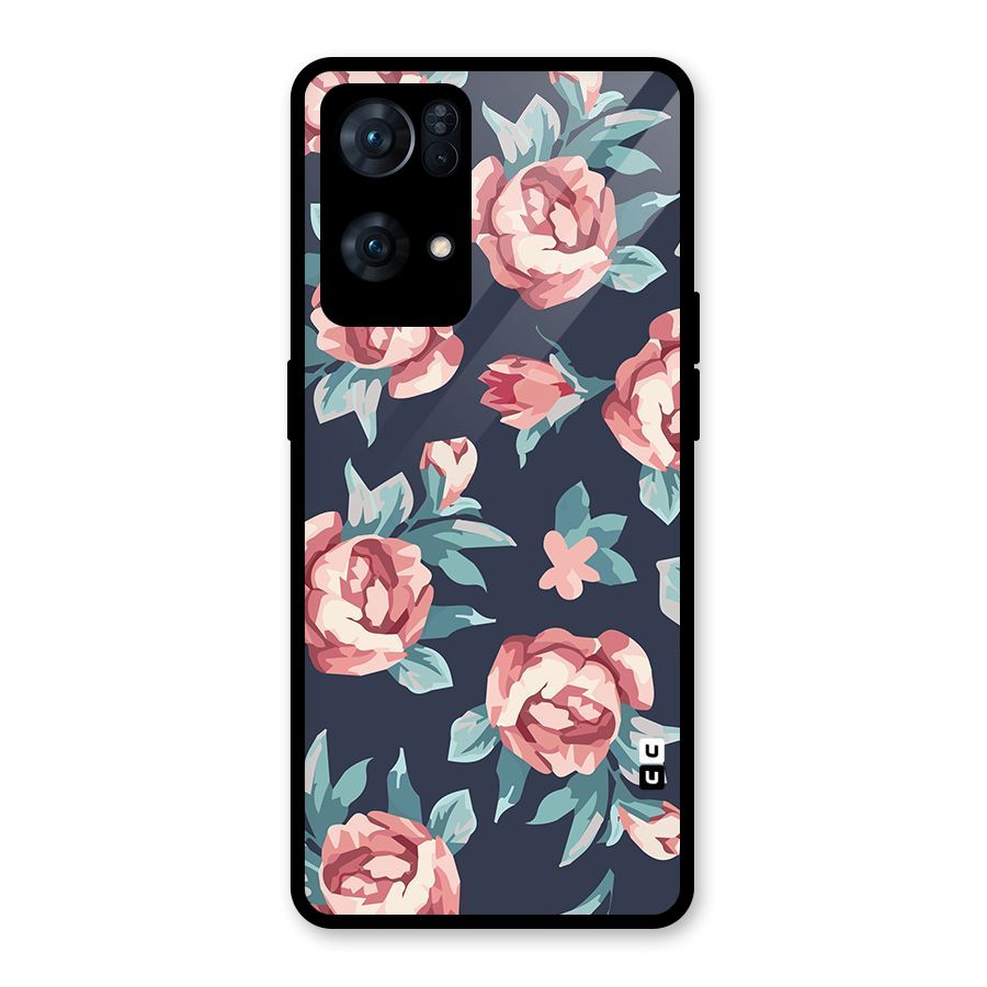 Flowers Painting Glass Back Case for Oppo Reno7 Pro 5G