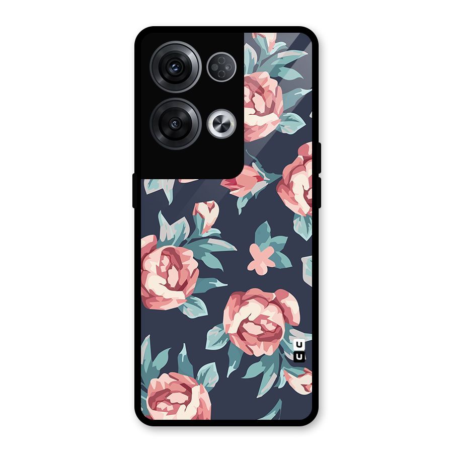 Flowers Painting Glass Back Case for Oppo Reno8 Pro 5G