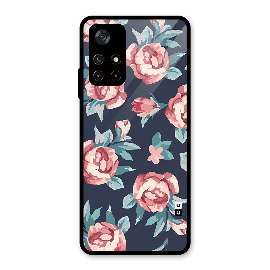 Flowers Painting Glass Back Case for Poco M4 Pro 5G