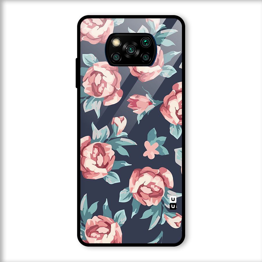 Flowers Painting Glass Back Case for Poco X3