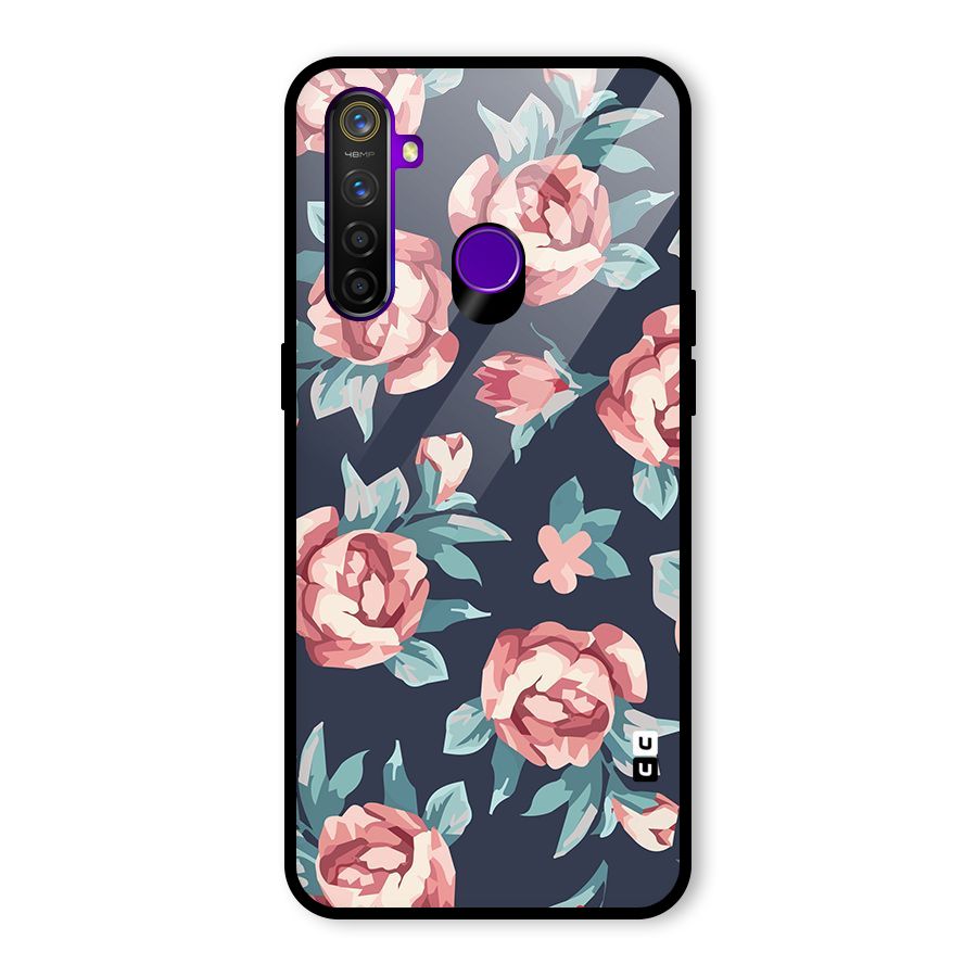 Flowers Painting Glass Back Case for Realme 5 Pro