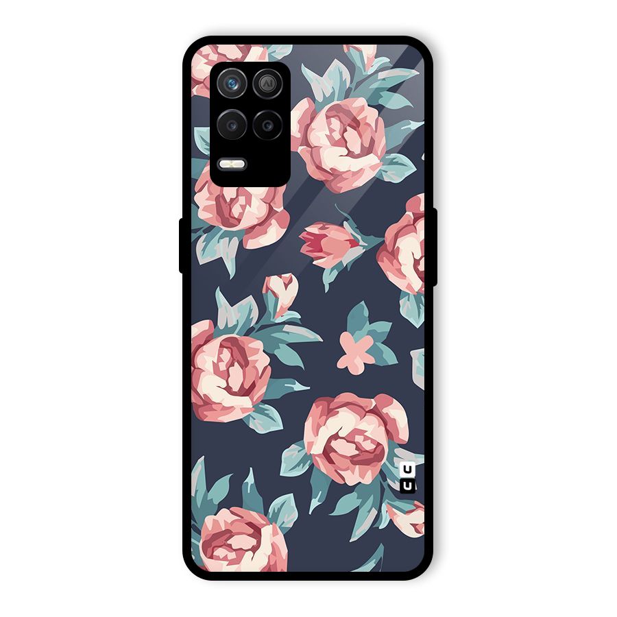 Flowers Painting Glass Back Case for Realme 8 5G