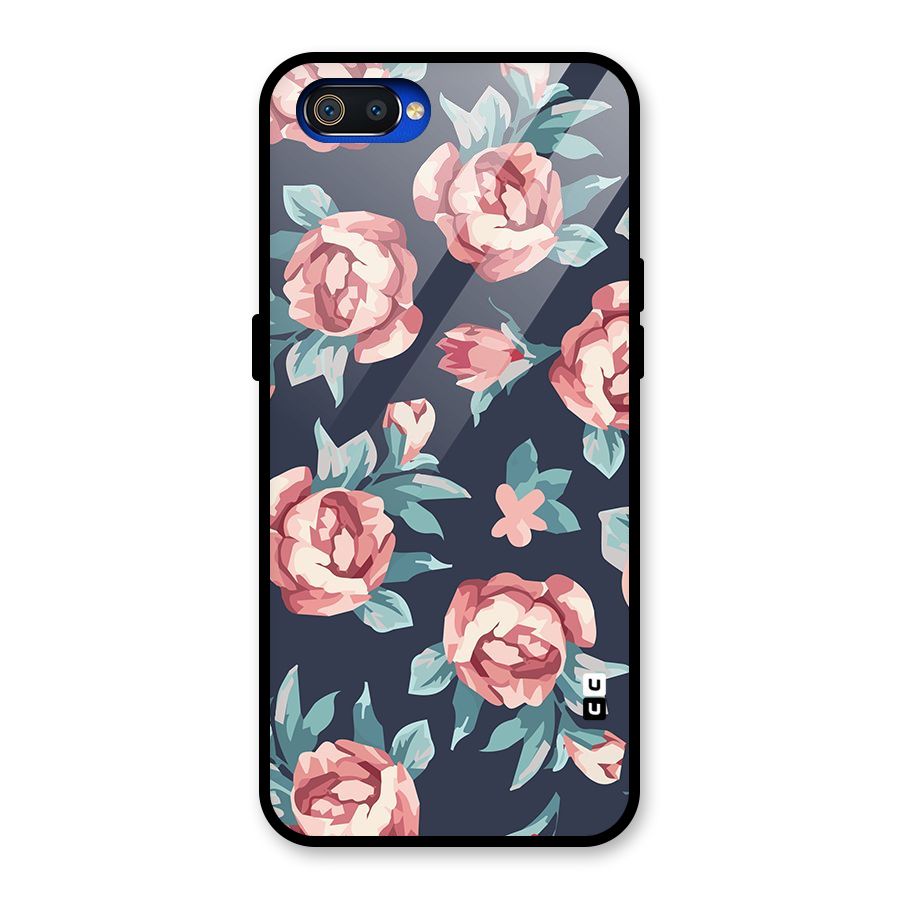 Flowers Painting Glass Back Case for Realme C2