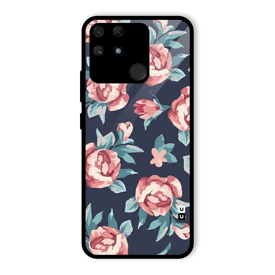 Flowers Painting Glass Back Case for Realme Narzo 50A