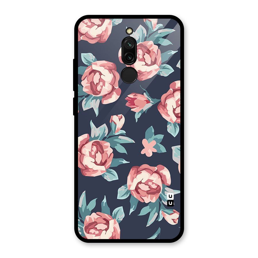 Flowers Painting Glass Back Case for Redmi 8
