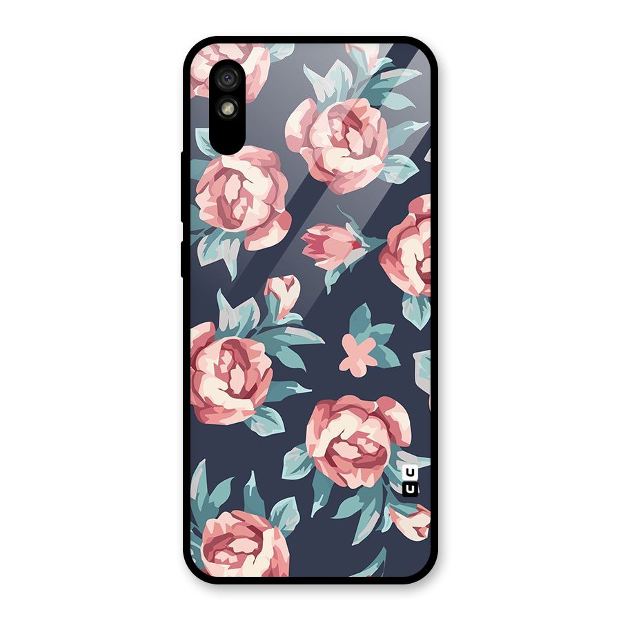 Flowers Painting Glass Back Case for Redmi 9A