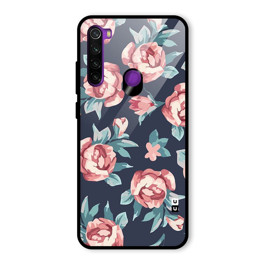 Flowers Painting Glass Back Case for Redmi Note 8
