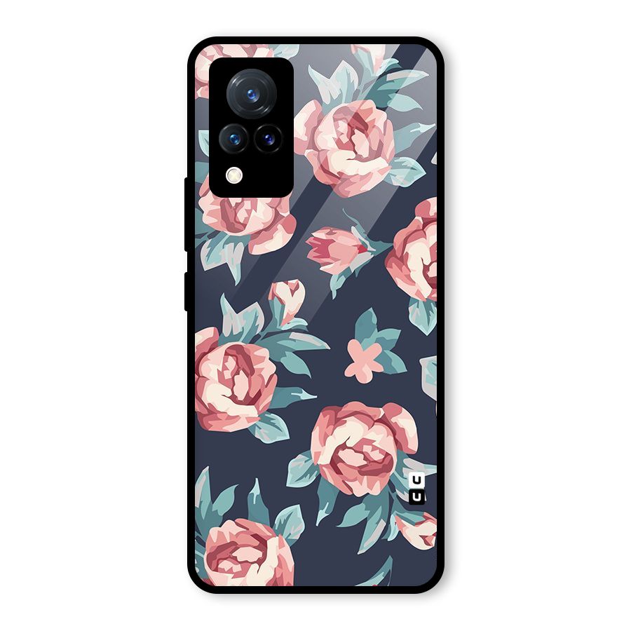 Flowers Painting Glass Back Case for Vivo V21 5G
