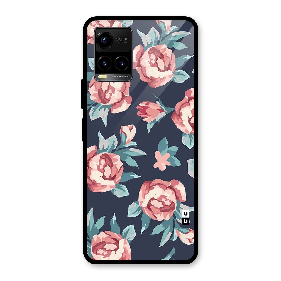 Flowers Painting Glass Back Case for Vivo Y21T