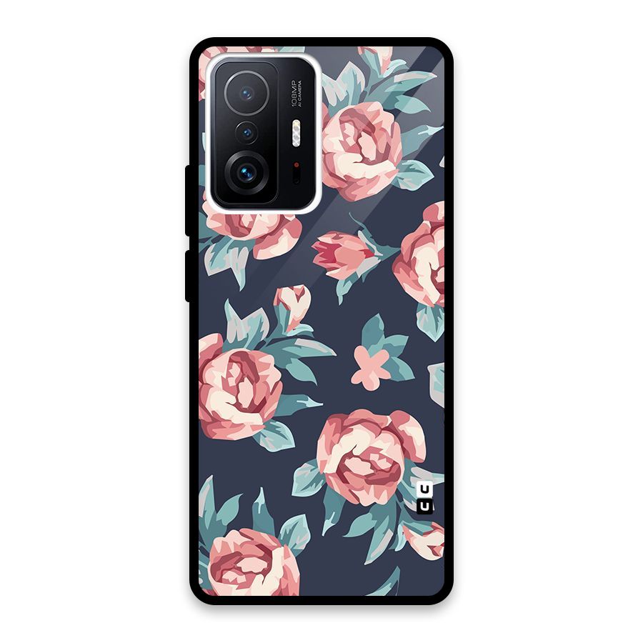 Flowers Painting Glass Back Case for Xiaomi 11T Pro