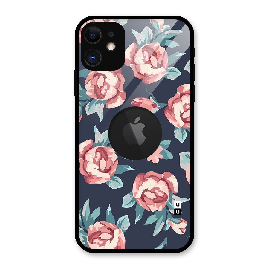 Flowers Painting Glass Back Case for iPhone 11 Logo Cut