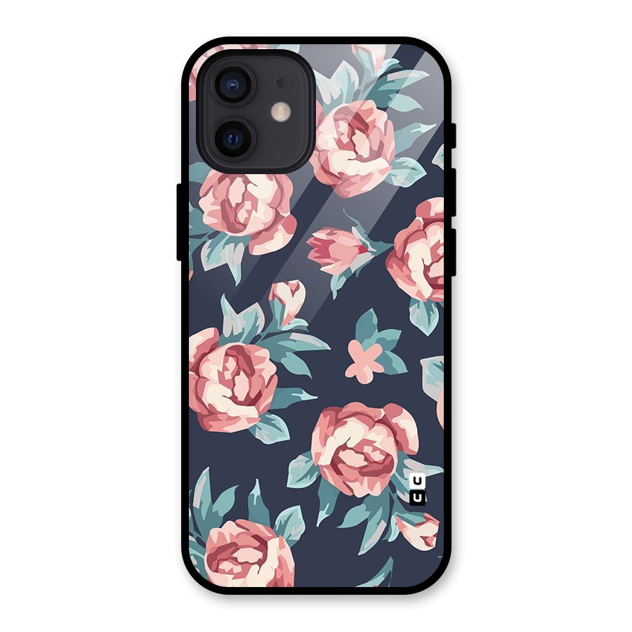 Flowers Painting Glass Back Case for iPhone 12