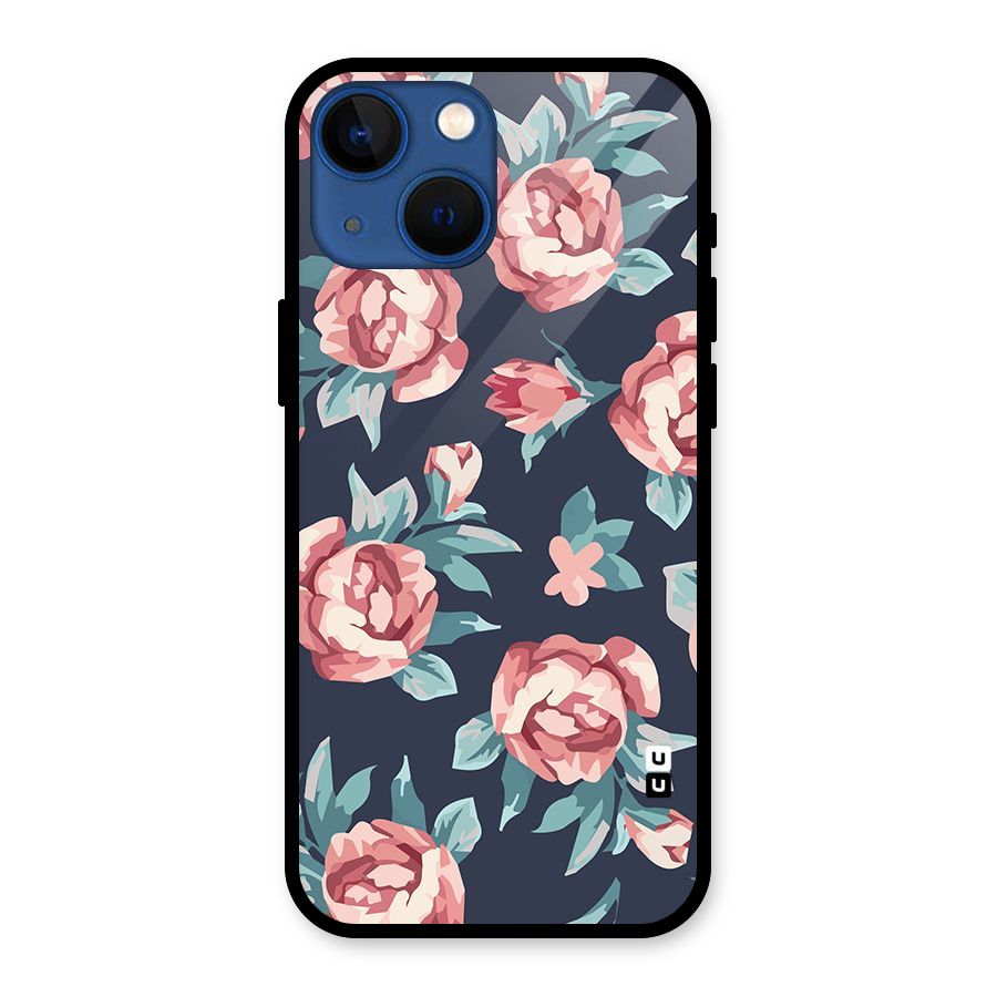 Flowers Painting Glass Back Case for iPhone 13 Mini
