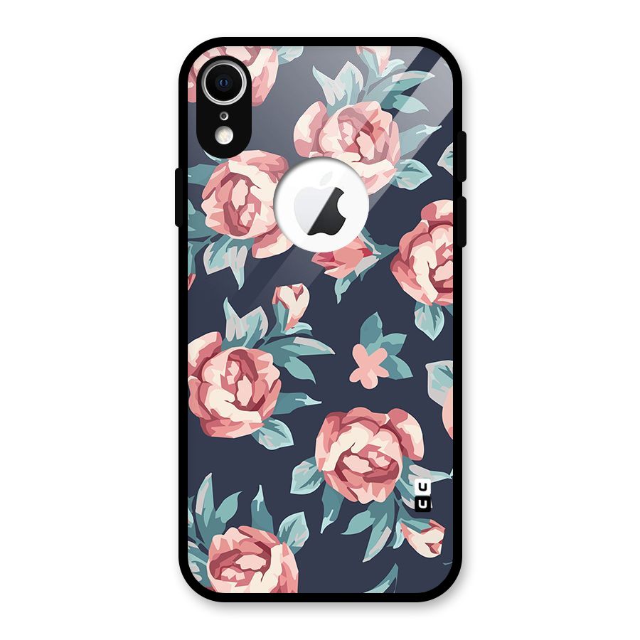 Flowers Painting Glass Back Case for iPhone XR Logo Cut