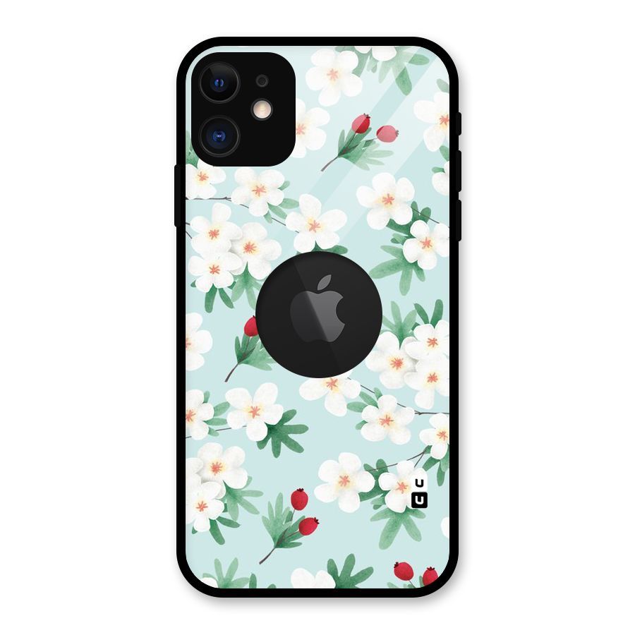 Flowers Pastel Glass Back Case for iPhone 11 Logo Cut