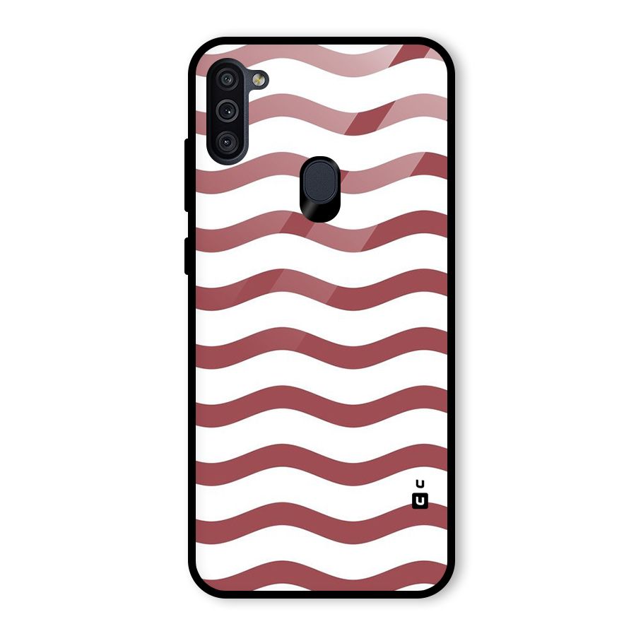 Flowing Stripes Red White Glass Back Case for Galaxy M11