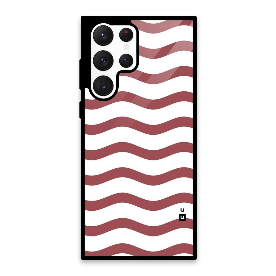 Flowing Stripes Red White Glass Back Case for Galaxy S22 Ultra 5G