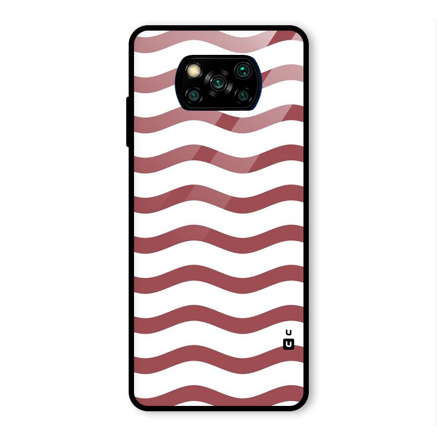 Flowing Stripes Red White Glass Back Case for Poco X3 Pro