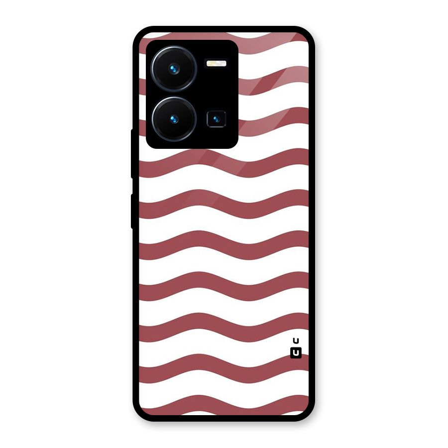 Flowing Stripes Red White Glass Back Case for Vivo Y35