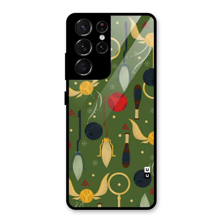 Flying Ball Pattern Glass Back Case for Galaxy S21 Ultra 5G