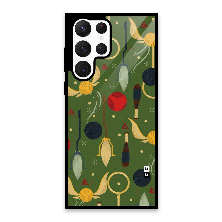 Flying Ball Pattern Glass Back Case for Galaxy S22 Ultra 5G