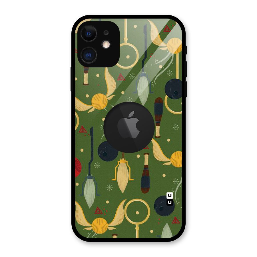 Flying Ball Pattern Glass Back Case for iPhone 11 Logo Cut