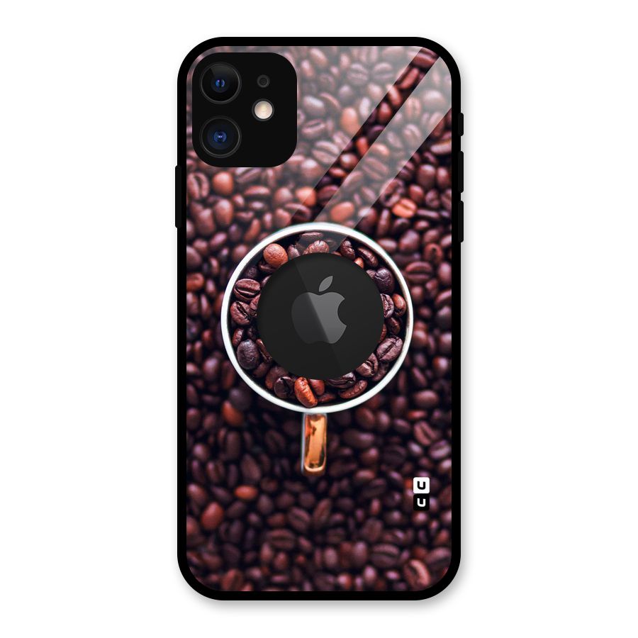 Focus Coffee Beans Glass Back Case for iPhone 11 Logo Cut