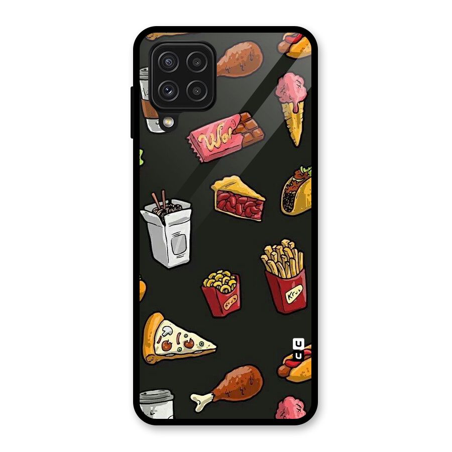 Foodie Pattern Glass Back Case for Galaxy A22 4G