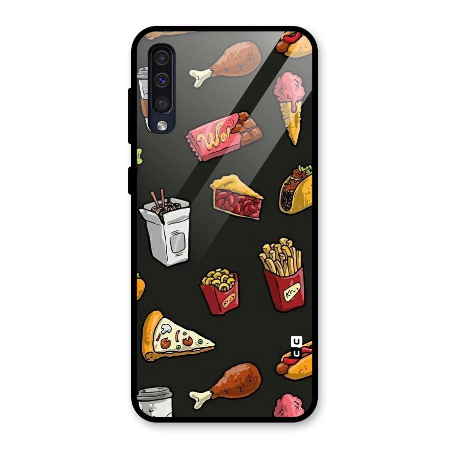 Foodie Pattern Glass Back Case for Galaxy A30s