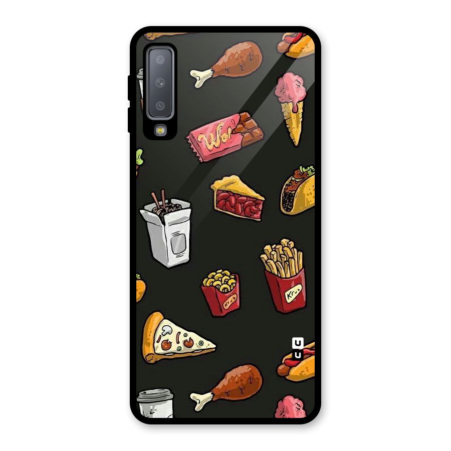 Foodie Pattern Glass Back Case for Galaxy A7 (2018)