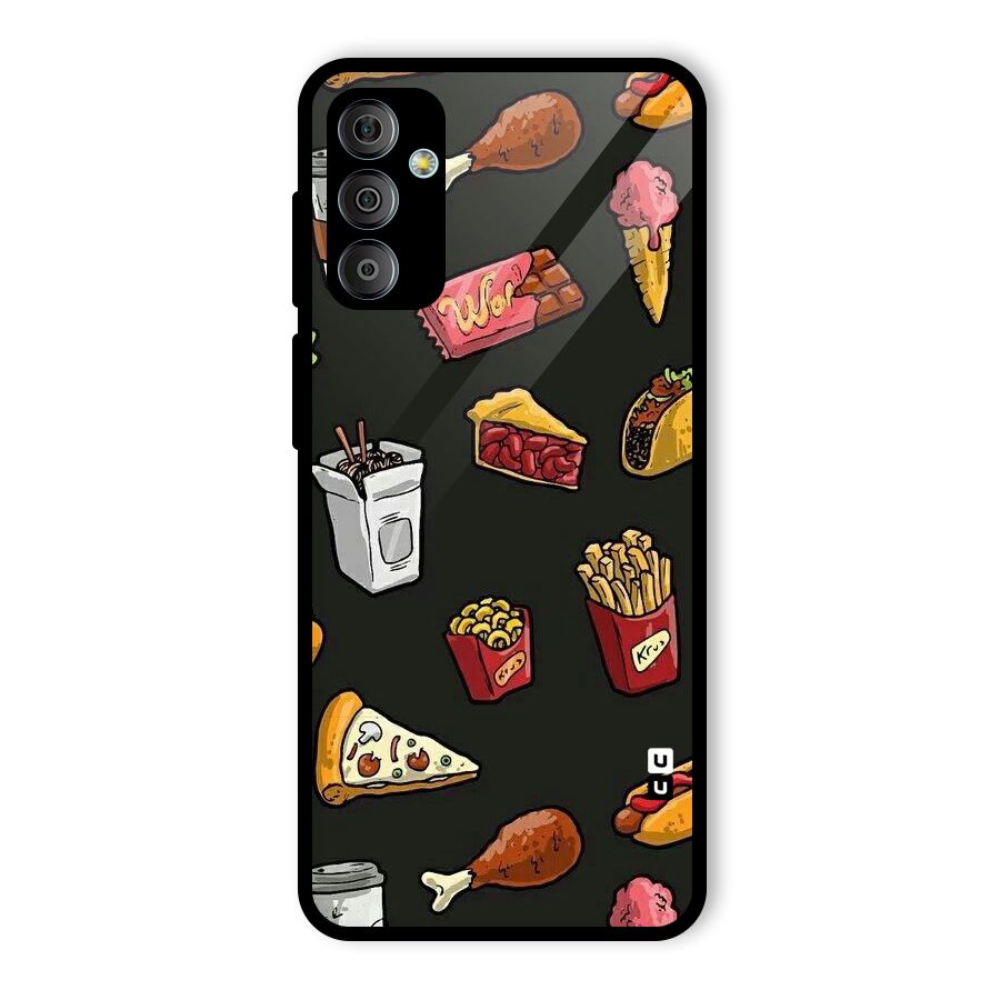 Foodie Pattern Glass Back Case for Galaxy F23