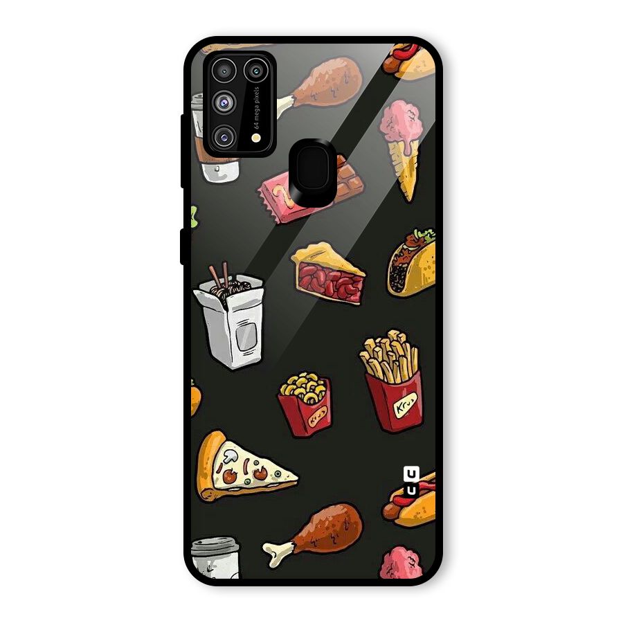 Foodie Pattern Glass Back Case for Galaxy F41